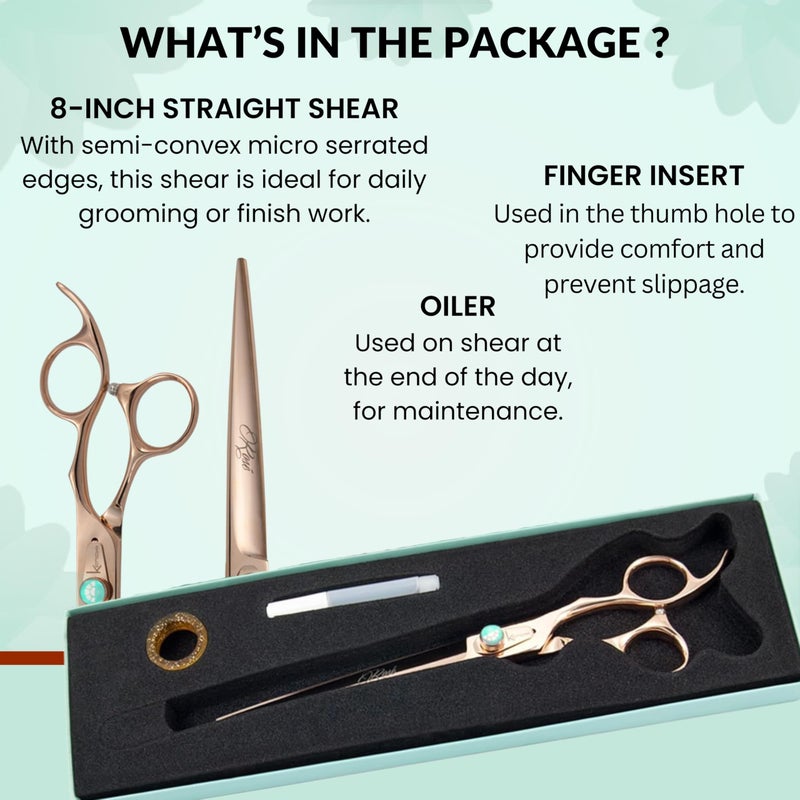 Kenchii Rose Dog Grooming Scissors, 8 Inch Straight Shears, Dog Scissors for Grooming, Ergonomic Design for Comfort and Precision, Heavy Duty, Durable and Sharp - Image 4